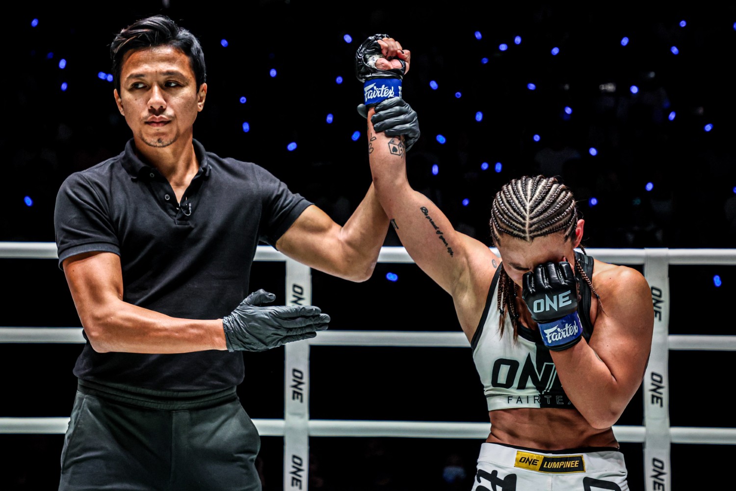 Itsuki Hirata breaks down in tears after getting her hand raised in victory at ONE Friday Fights 120