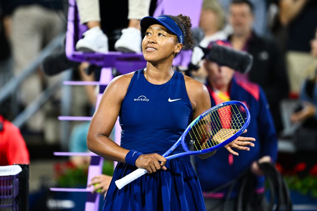 Naomi Osaka celebrates beating Elian Svitolina the 2025 WTA 1000 National Bank Open presented by Rogers
