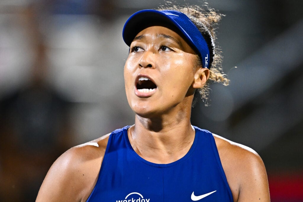 Naomi Osaka celebrates a point against Clara Tauson at the 2025 Canadian Open