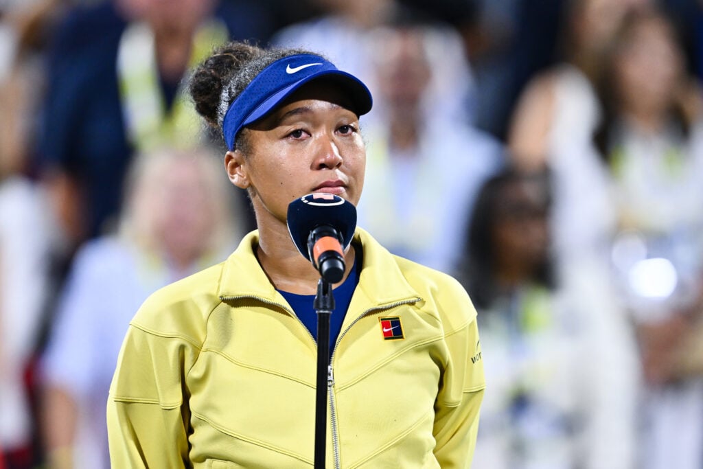 Naomi Osaka addresses the crowd after losing the 2025 Canadian Open final