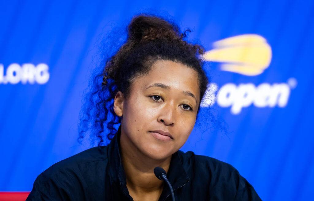 Naomi Osaka of Japan talks to the media ahead of the US Open at USTA Billie Jean King National Tennis Center on August 23, 2025 in New York City