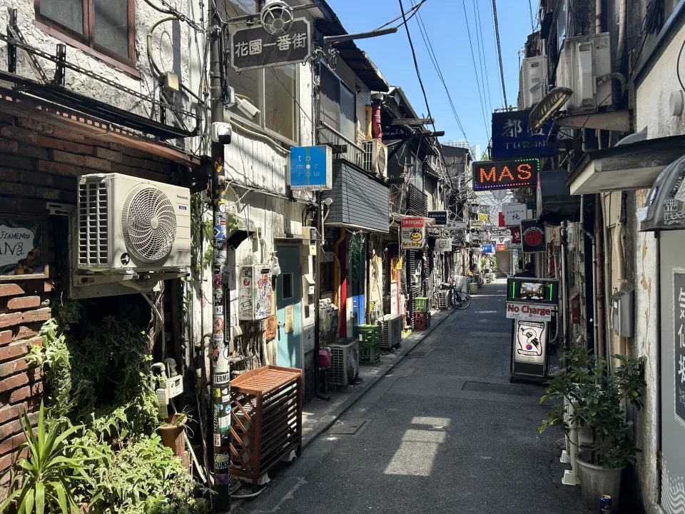 Photo of an alley in Golden Gai, part of Shinjuku in Tokyo. 