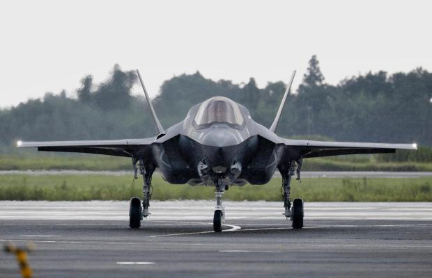 One of Japan's first three F-35B stealth fighter jets is seen after they arrived at the Nyutabaru Air Base of the Air Self-Defense Force in Shintomi, southern Japan, Thursday, Aug. 7, 2025. (Takumi Sato/Kyodo News via AP)