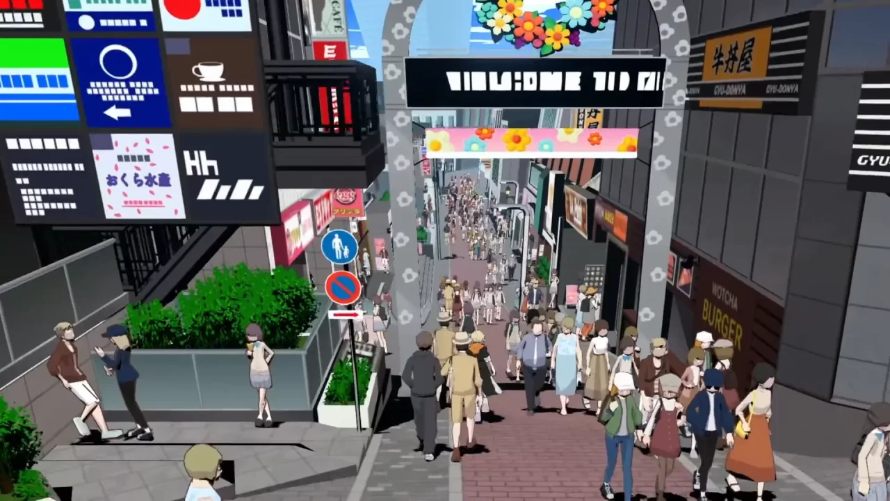 Screenshot of Takeshita Street in Neo: The World Ends With You. 