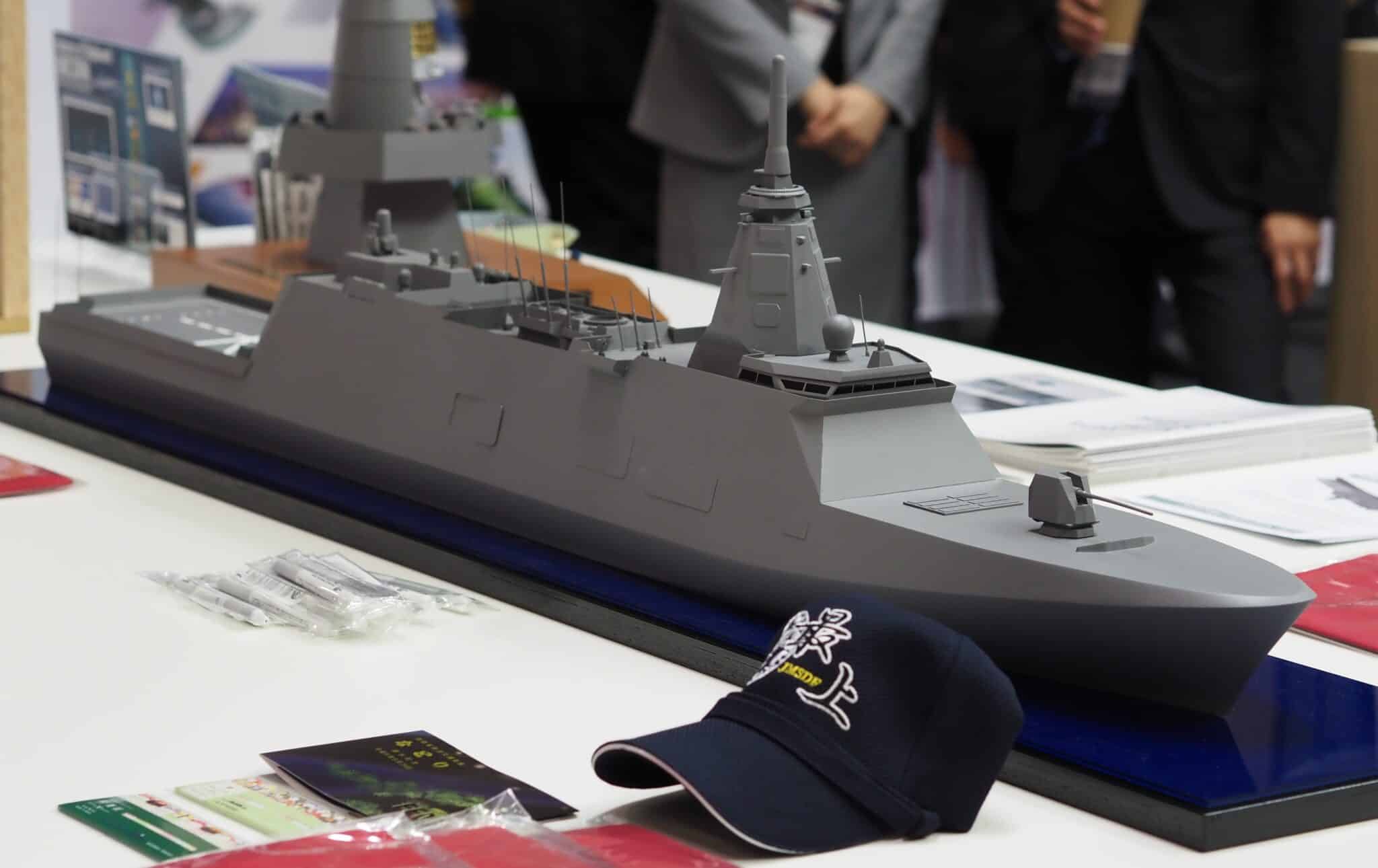 Model of Japanese frigate at defence exhibition
