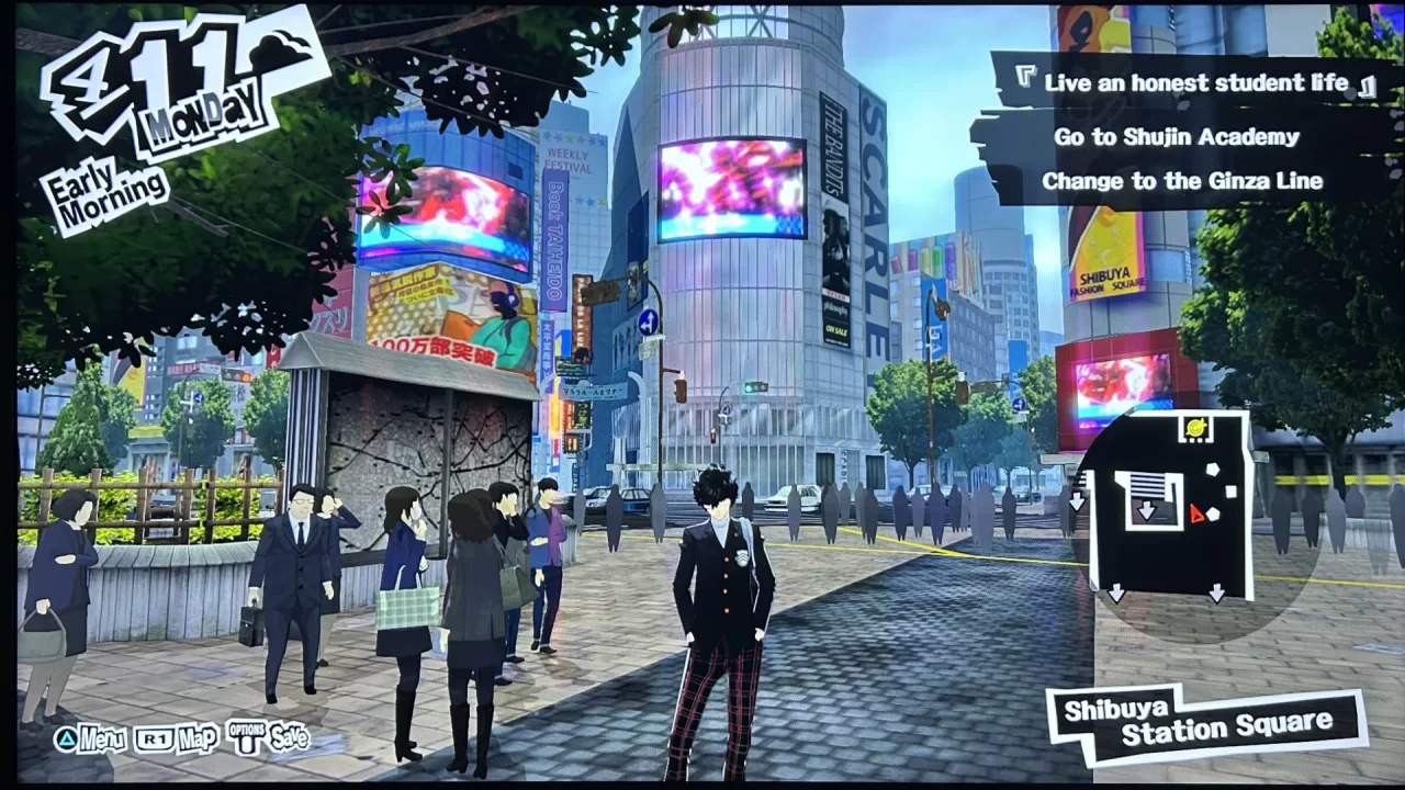 Screenshot of Shibuya in Persona 5. 
