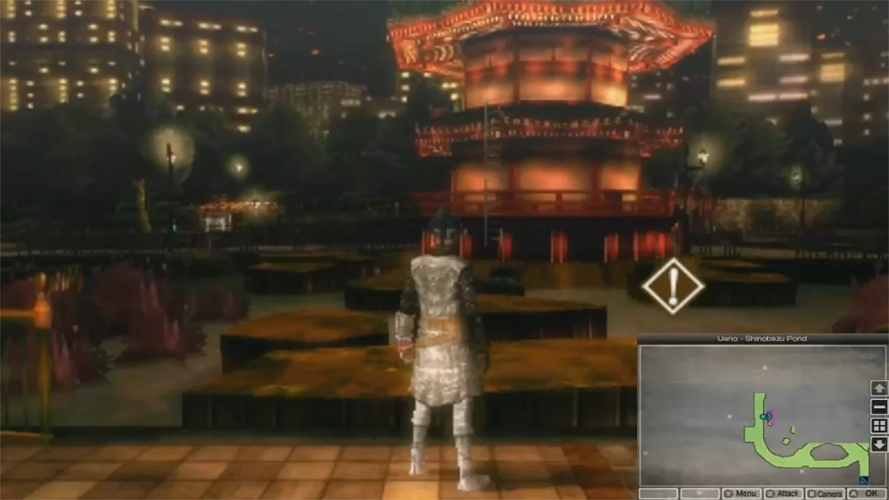 Screenshot of Shinobazu Pond / Bentendo Temple in Shin Megami Tensei IV. 