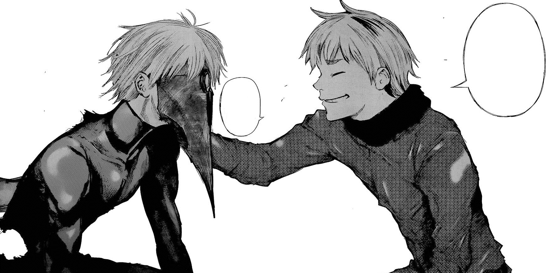 Kaneki and Hide talk in Tokyo Ghoul's manga.