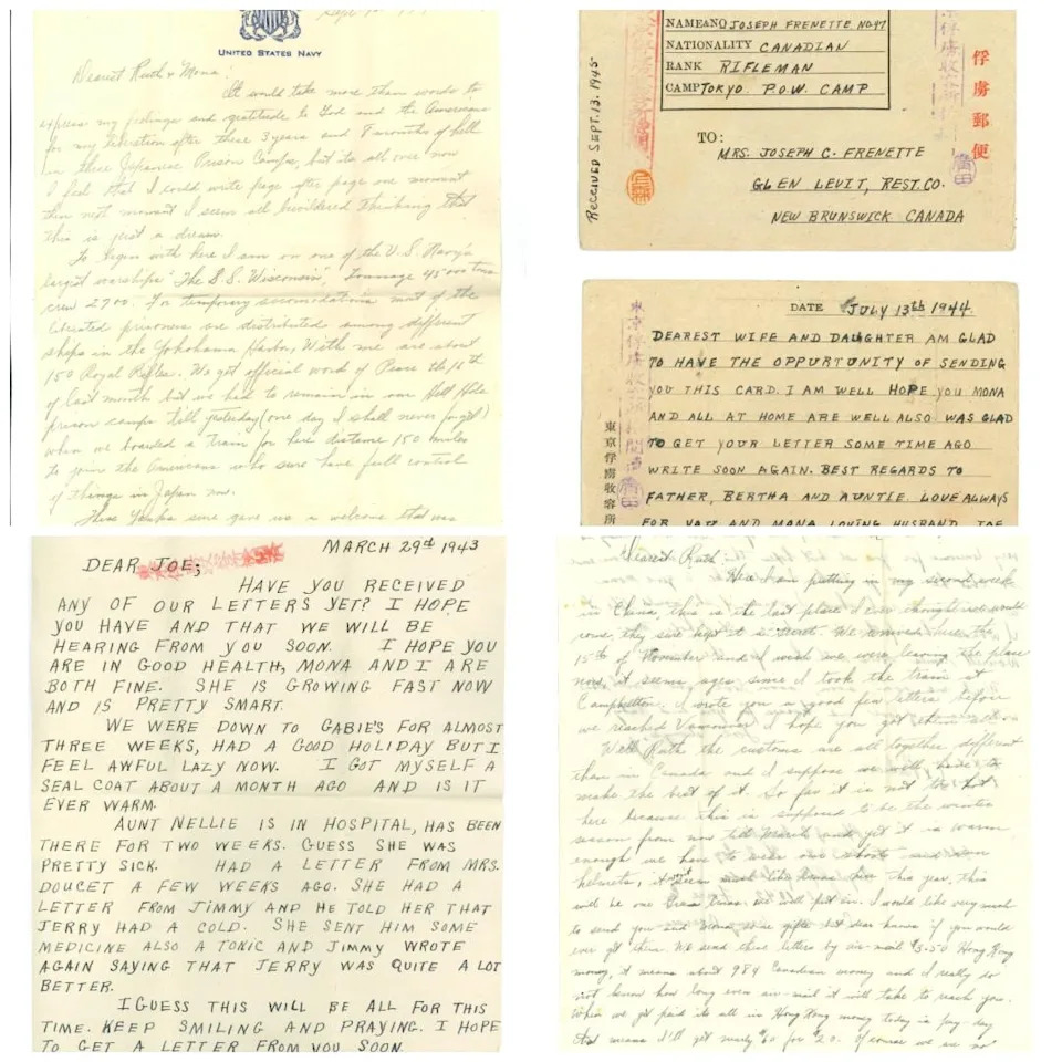 Joseph Frenette's family donated about 100 letters which he kept from his time in a Japanese war camp in the 1940s to the New Brunswick Military History Museum.