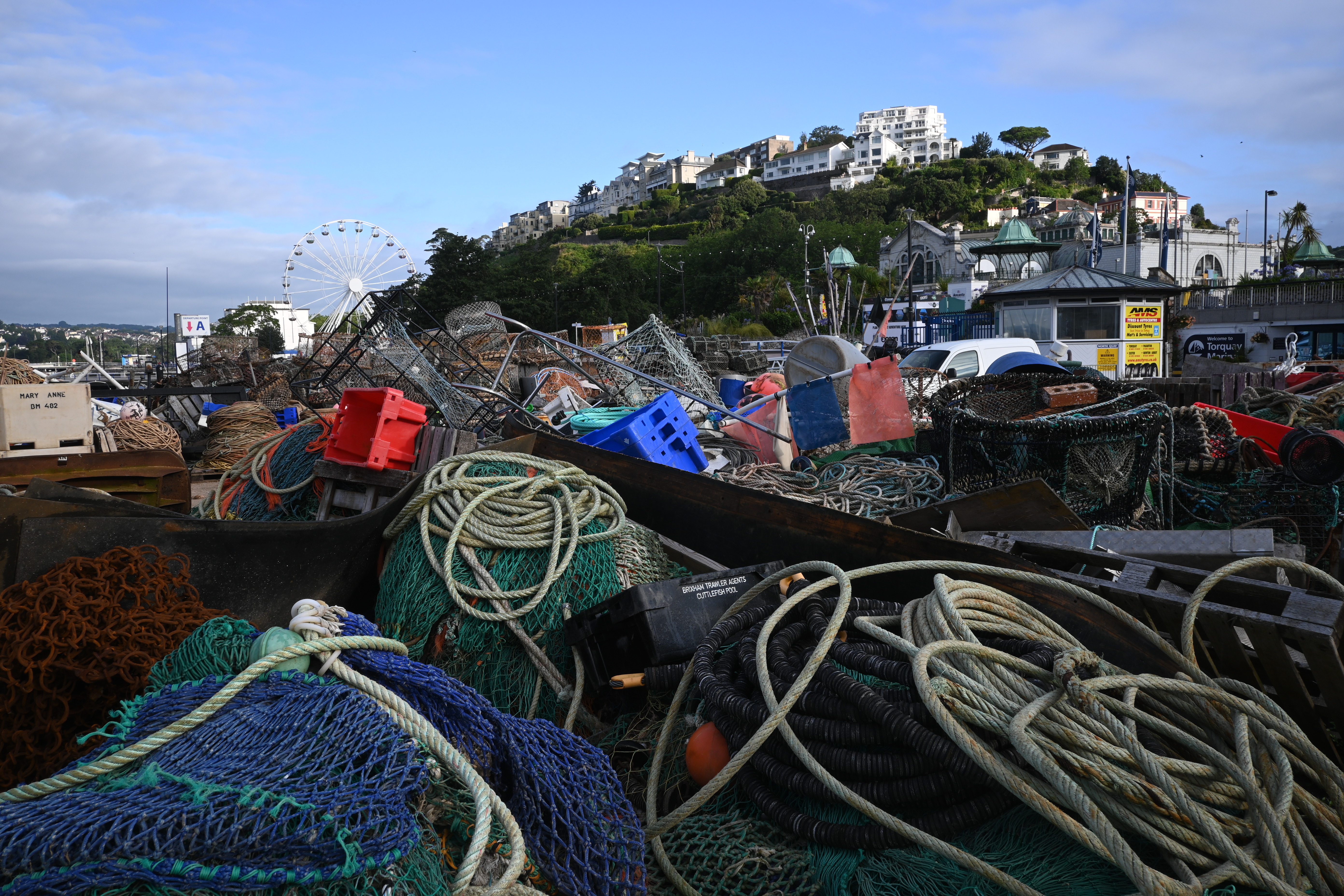 Fishing ropes, crates and equipment