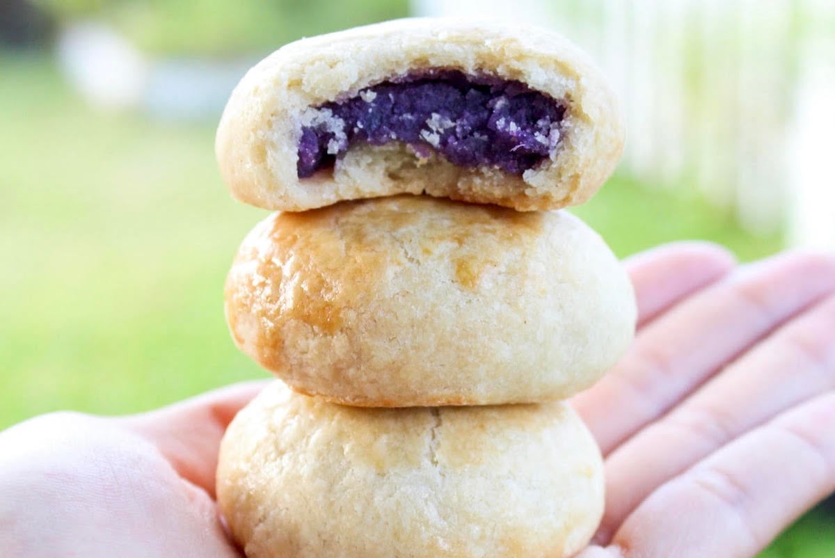 stack of Sweet Potato Manju on open palm