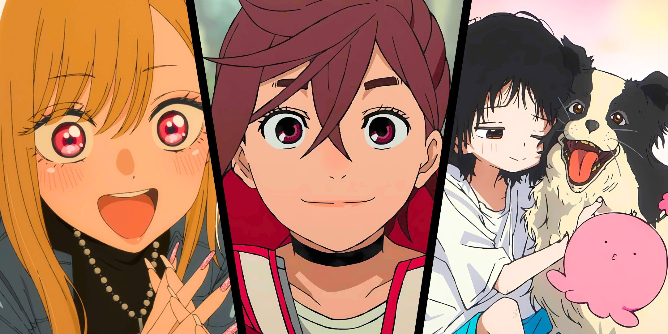My Dress-Up Darling (Marin) Dandadan (Momo) and Takopi's Original Sin (Shizuka) anime collage
