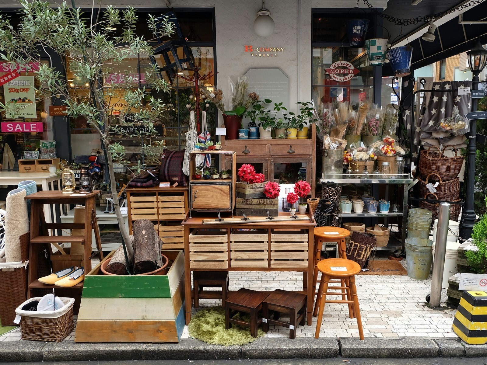 Furniture and other homewares on display outside a store in the Kichijōji area of Tokyo.