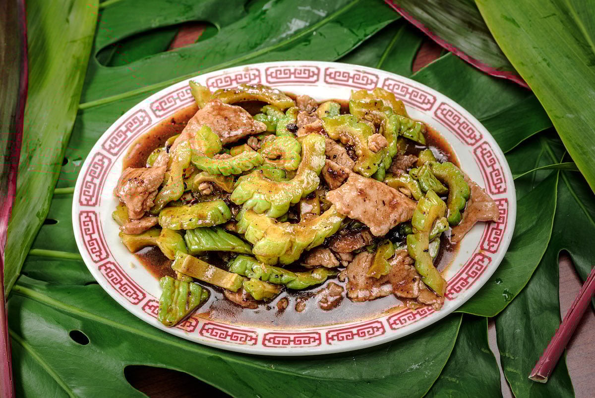 platter of bitter melon pork in black bean sauce