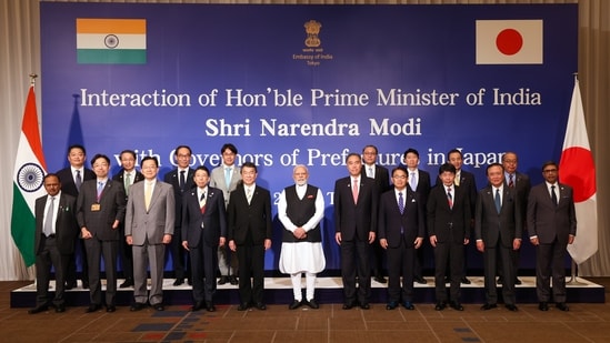 Prime Minister Narendra Modi meets with the Governors of 16 prefectures in Tokyo, on Saturday. (PMO/ANI)