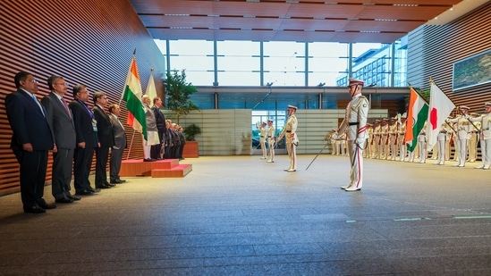 Prime Minister Modi, along with Japan PM Shigeru Ishiba, receives a Guard of Honour during his official visit to Japan, in Tokyo, on the first day of the visit(DPR PMO )
