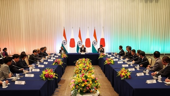 Prime Minister Narendra Modi meets with the Governors of 16 prefectures in Tokyo on Saturday. National Security Advisor (NSA) Ajit Doval and Foreign Secretary Vikram Misri were also present. (PMO/ANI )