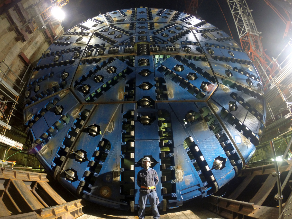 The fully assembled TBM cutterhead for the Hiroshima Expressway Line 5 tunnel excavation