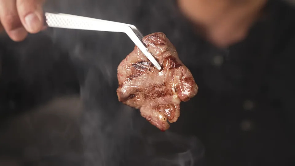 A slice of seared wagyu beef tongue.