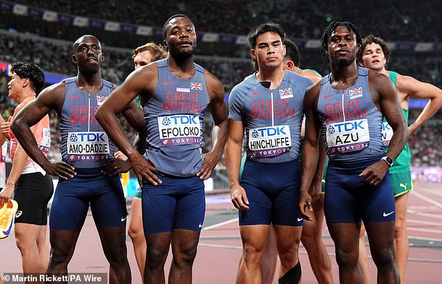 The GB quartet are a picture of misery after it all went wrong on the night in the 4x100m relay
