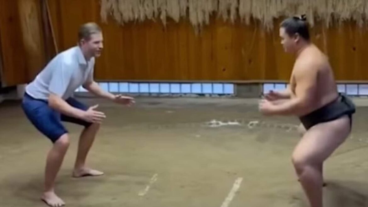 Eric Trump attempts sumo wrestling during Japan trip, engages in combat with legend Yokozuna: Watch viral video