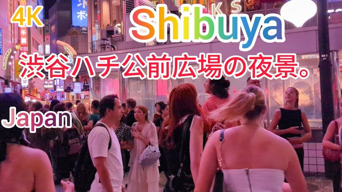 4K Shibuya Scramble Crossing Night Walking Tour. Tokyo, Japan.