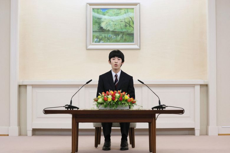 Japan's Prince Hisahito attends his first press conference after he turned 18 at their Akasaka Estate in Tokyo on March 3.