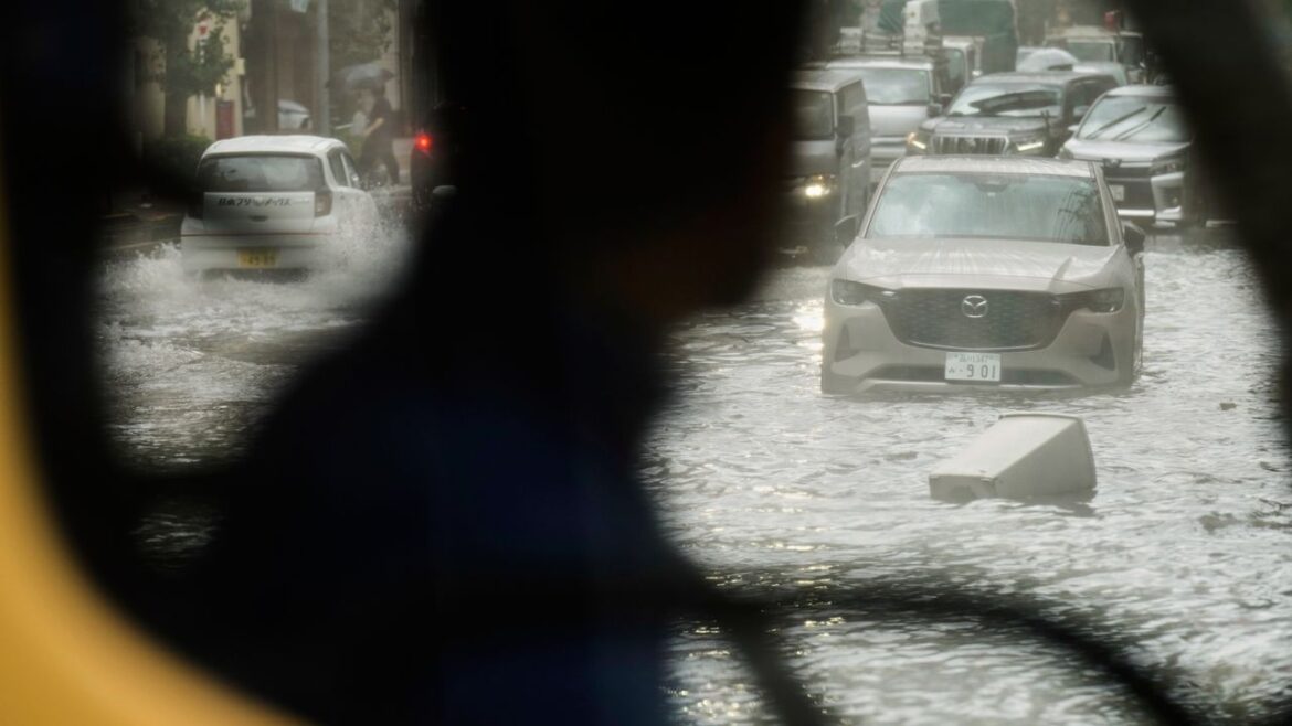 Sudden deluge of rain floods some streets and halts air and rail traffic in Tokyo Sudden deluge of rain floods some streets and halts air and rail traffic in Tokyo