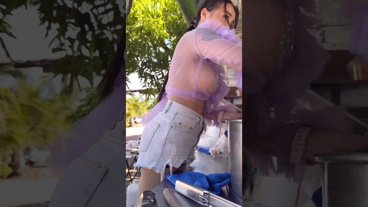 She Serve Delicious Pork Noodle on Food Truck in Thailand -Thai Street Food She Serve Delicious Pork Noodle on Food Truck in Thailand -Thai Street Food