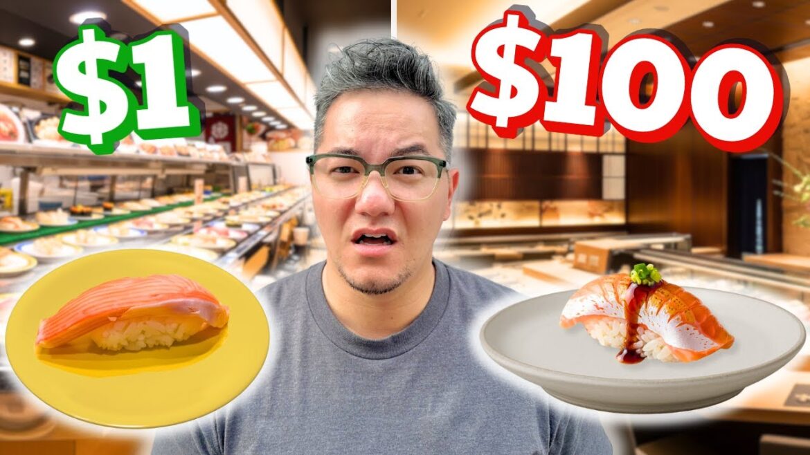 $1 vs $100 Conveyor Belt Sushi in Tokyo