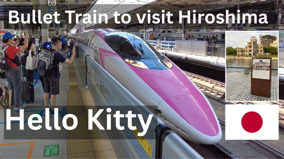 Riding the Hello Kitty Bullet Train (Shinkansen) in Japan to visit Hiroshima and Miyajima Island.