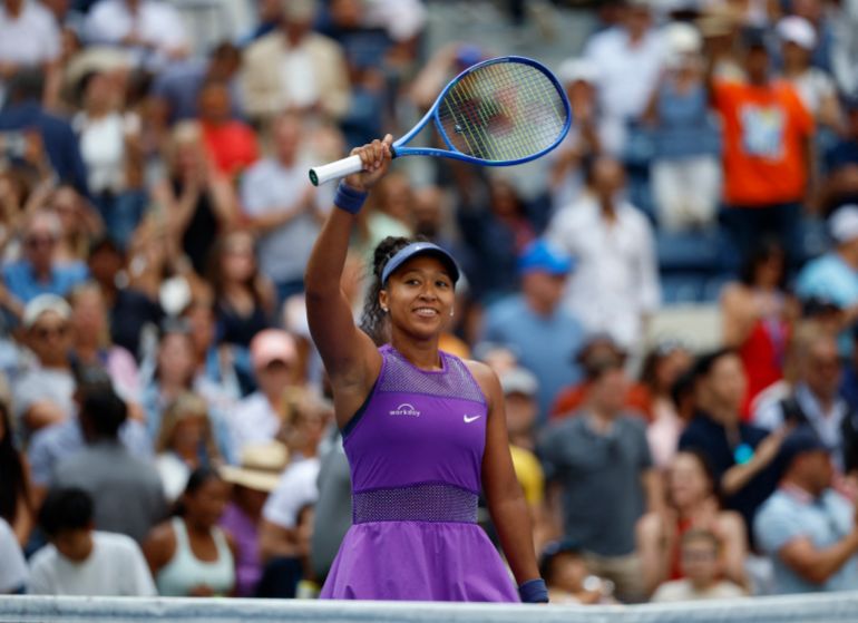 Naomi Osaka reacts.
