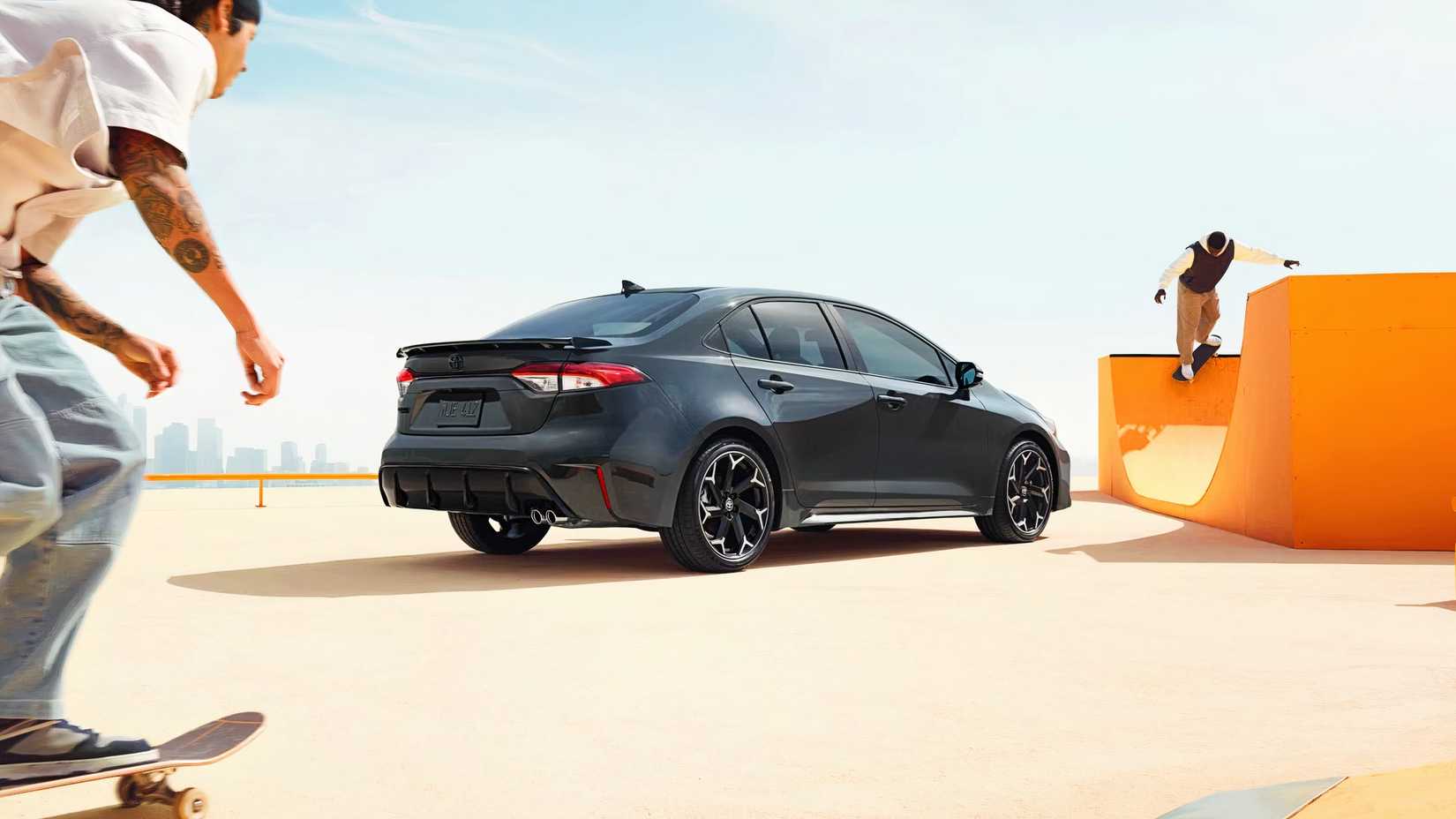 The rear of a gray 2025 Toyota Corolla Hybrid. 