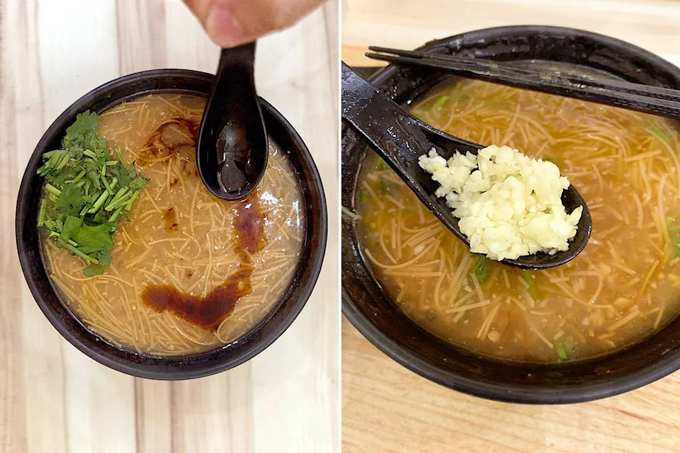 Don’t forget to add vinegar and raw garlic to your ‘meesua’! — Picture by CK Lim