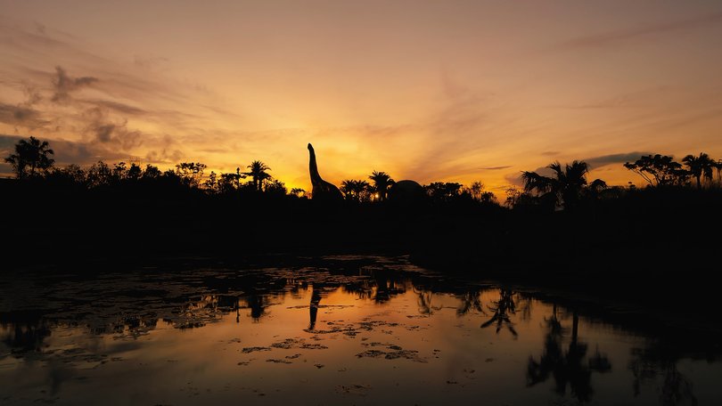 A brachiosaur at sunset.