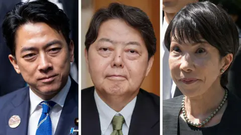 BBC composite/Getty A composite picture of Shinjiro Koizumi , Yoshimasa Hayashi and Sanae Takaichi