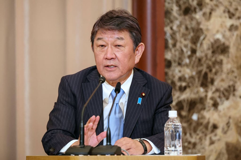 Toshimitsu Motegi speaks during a debate in Tokyo last year. Photo: AFP