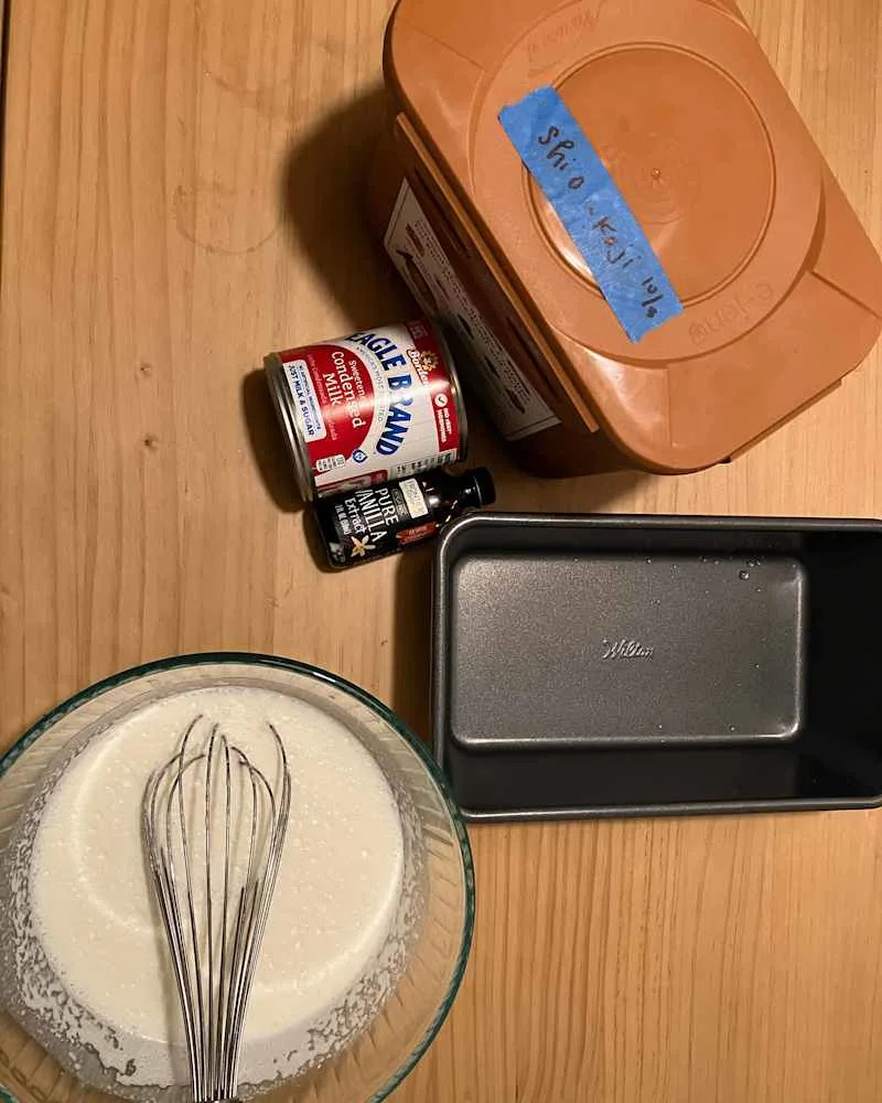 Ingredients laid out to make rice koji ice cream.