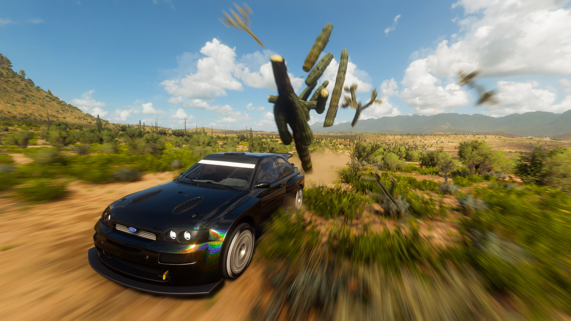 Smashing through cacti in Forza