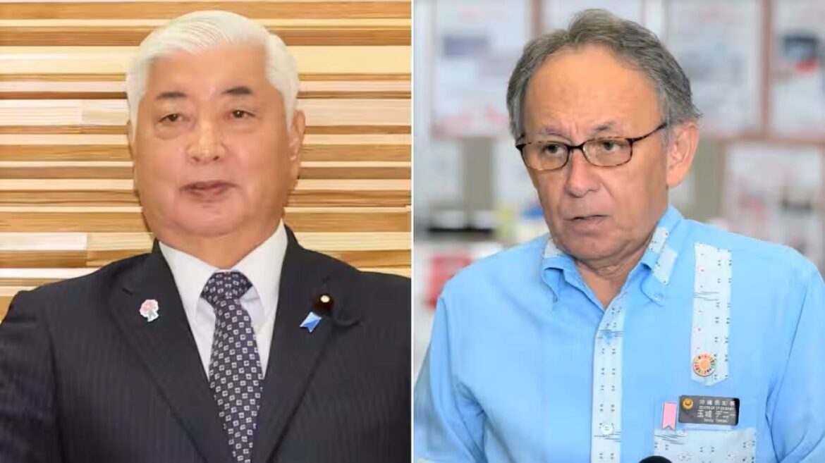 Defense Minister Gen Nakatani and Okinawa Governor Denny Tamaki