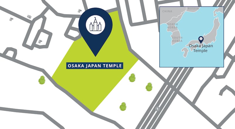 Site location map of the Osaka Japan Temple.
