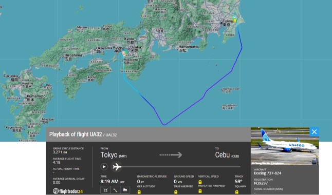 UA32 flight path (Picture: FlightRadar24)