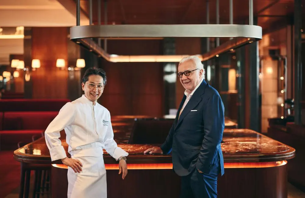 Kojiro Tsutsumi, Chef de Cuisine (left) with Michelin-starred Chef and Entrepreneur Alain Ducasse