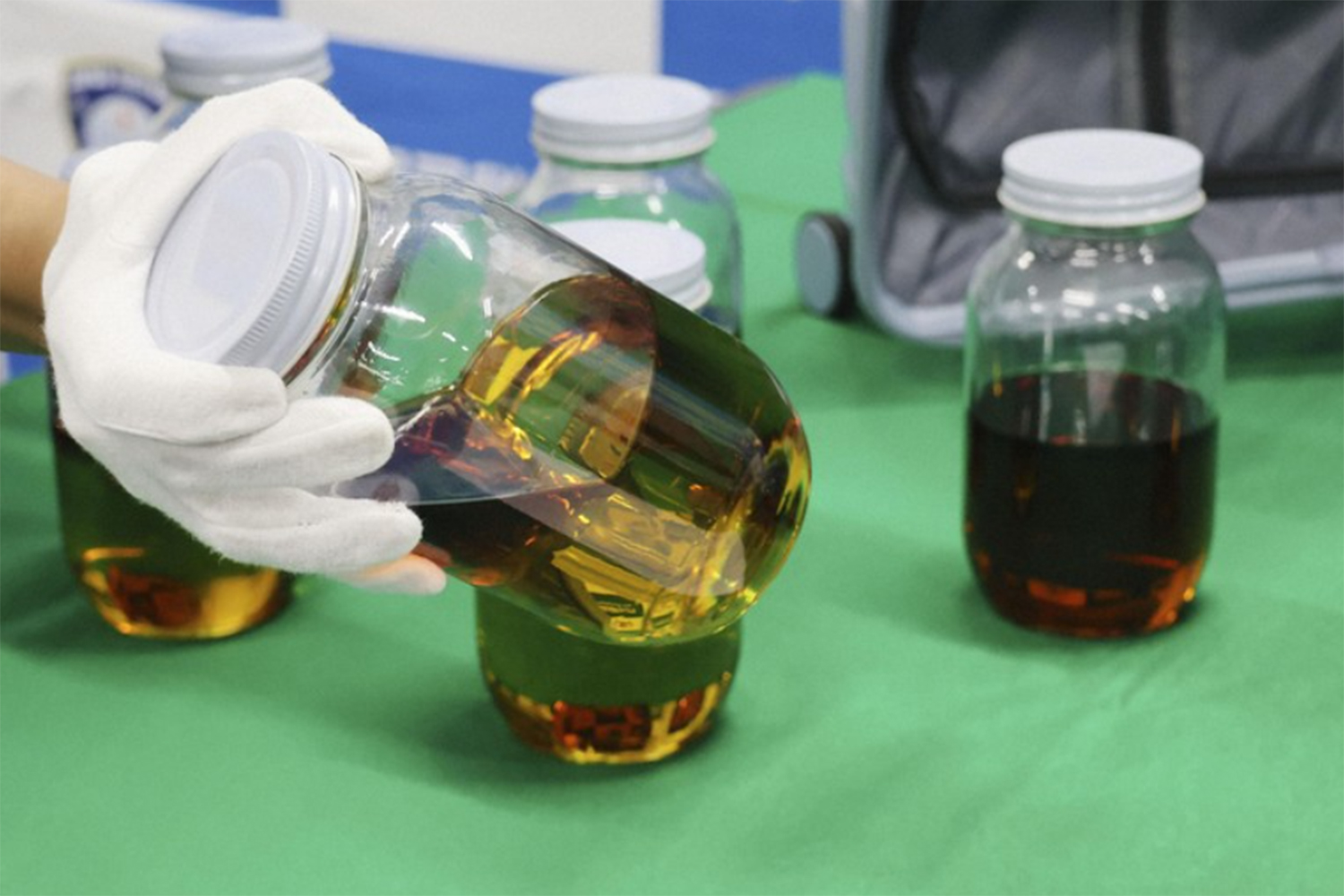 This photo shows liquid containing tetrahydrocannabinol, known as THC, seized by customs authorities at Fukuoka Airport in Fukuoka on Sept 16, 2025. (Photo: Kyodo)