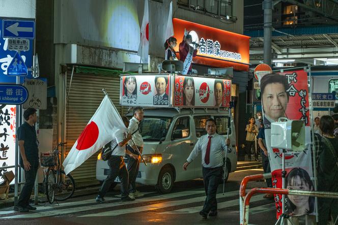 Yusuke Kawai, leader of a Japanese far-right party, at a campaign rally in Saitama, Japan, on September 8, 2025.
