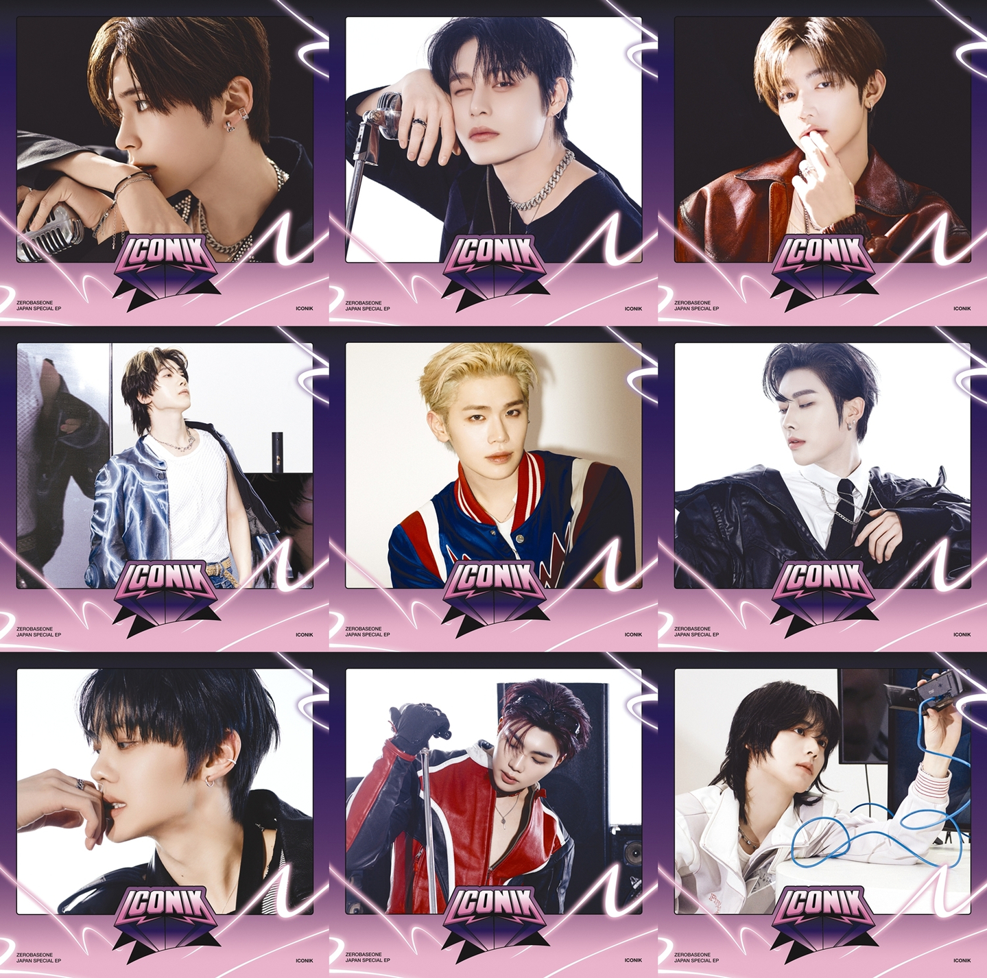 Nine different album covers for ZeroBaseOne's Japanese EP ″Iconik″ [WAKEONE ENTERTAINMENT]
