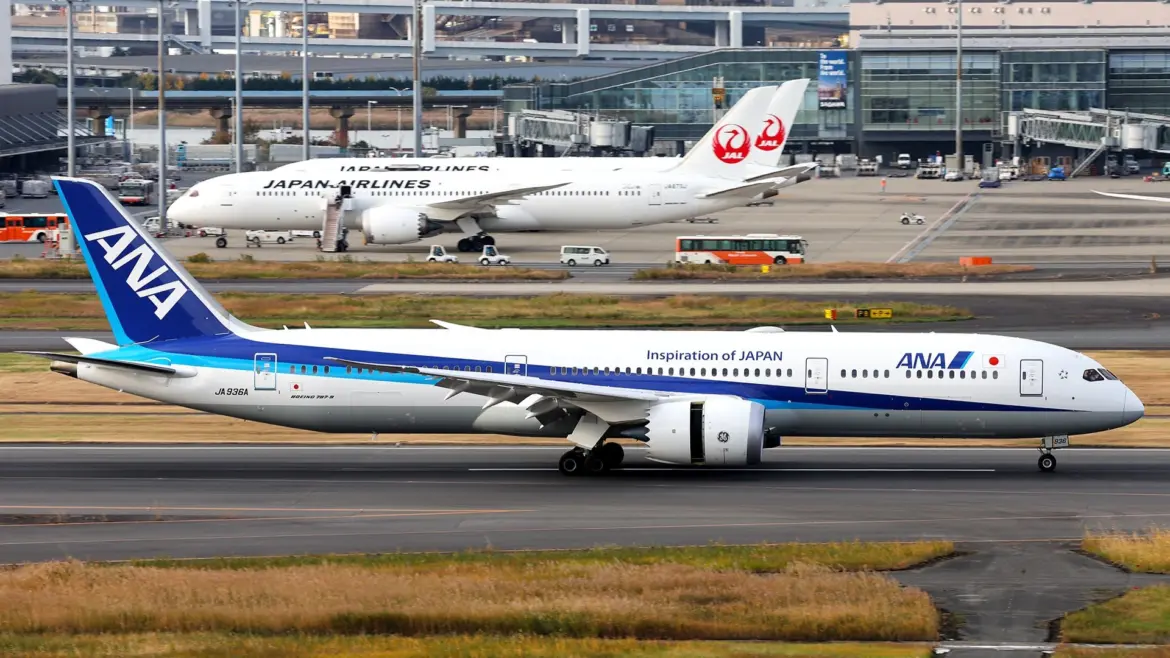 All Nippon Airways or ANA Boeing 787 and Japan Airlines 787