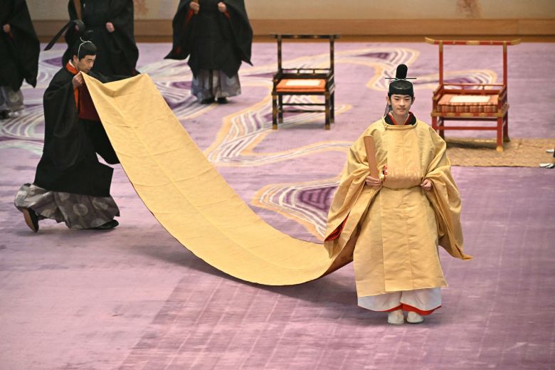 Japan's Prince Hisahito participates in his coming-of-age ceremony, Kakan-no-Gi, at the Imperial Palace in Tokyo on Saturday.