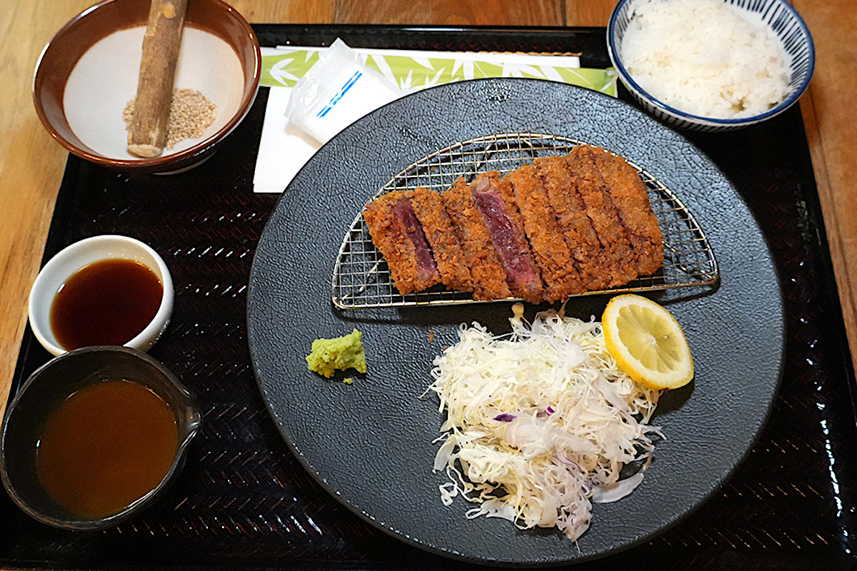 beef katsu meal set on tray