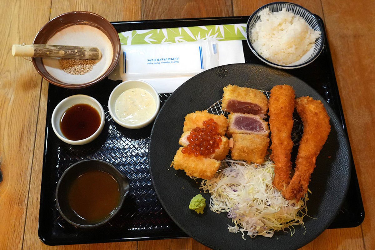 seafood katsu meal set on a tray